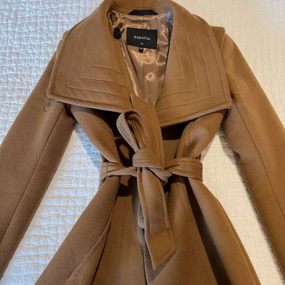 Babaton Jackets & Blazers - Aritzia (Babaton) button-up camel wool wrap coat (xxs)
